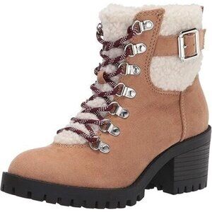 Madden Girl Women's Hayess Faux Fur Fashion Boot Sand Fabric Size US 8